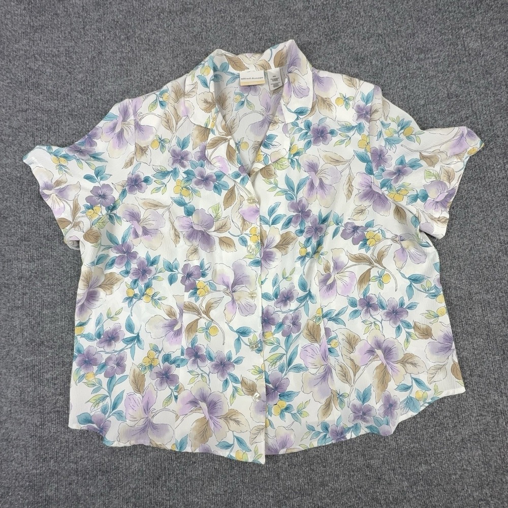 Alfred Dunner Blouse Womens 24W Multicolor Floral Button Front Short Sleeve Top